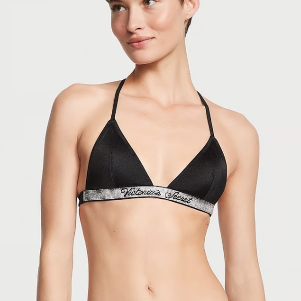 New! Victoria’s Secret rhinestone bling strap bikini top black 4476